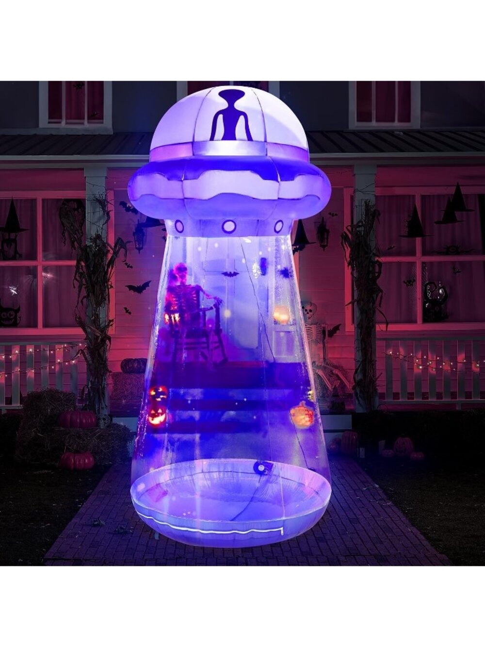 🎃9 FT Tall Giant Halloween Blow Ups UFO Alien with Built-in LEDs Outdoor Decor
